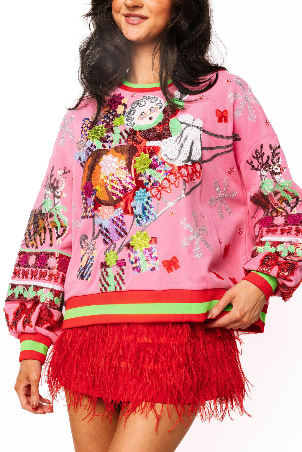 Hot Pink Vintage Mrs. Claus Sleigh Sweatshirt