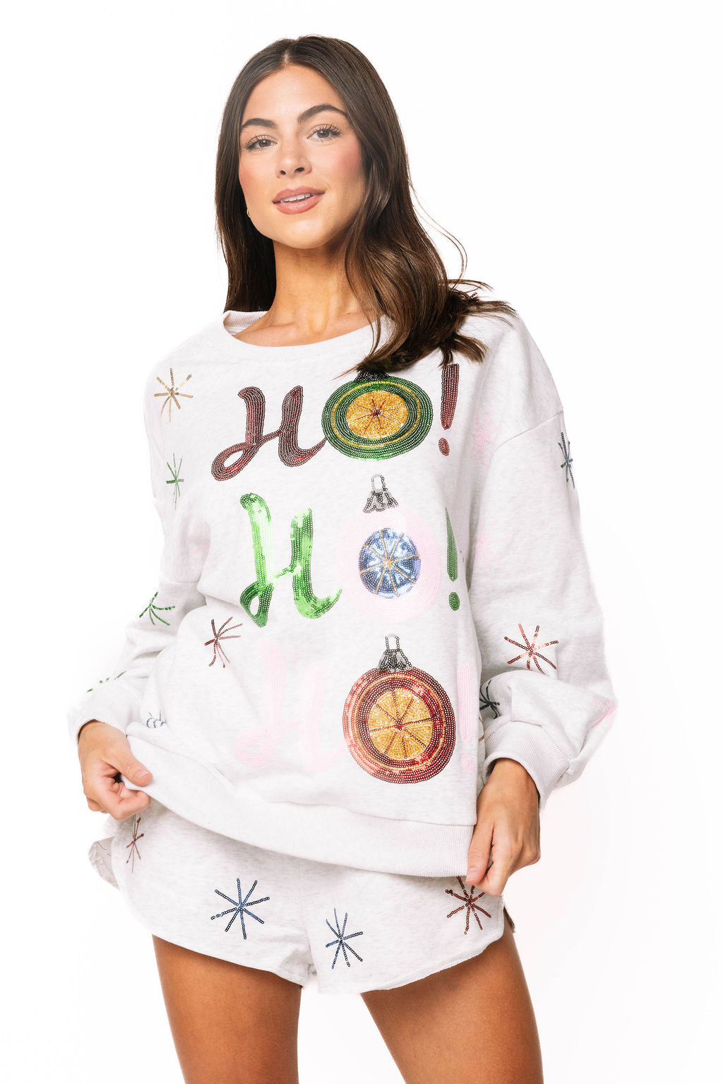 Sample Grey 'Ho! Ho! Ho!' Ornament Sparkle Sweatshirt & Short Set