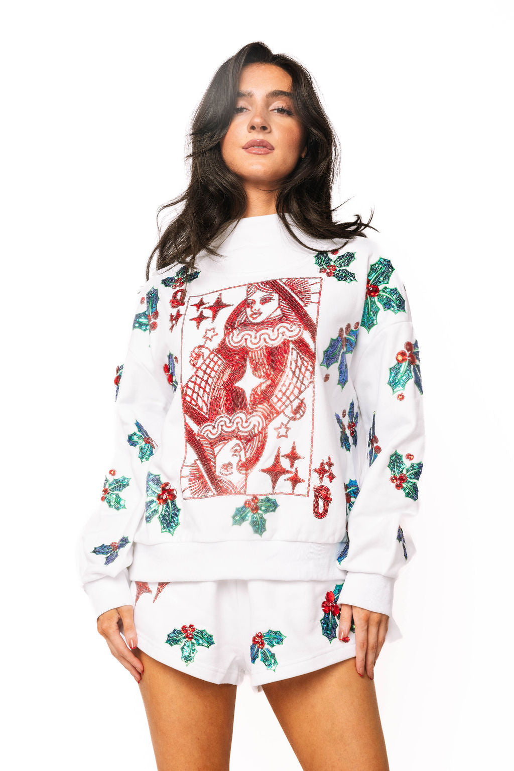 White Holly QOS Card Logo Mockneck Sweatshirt