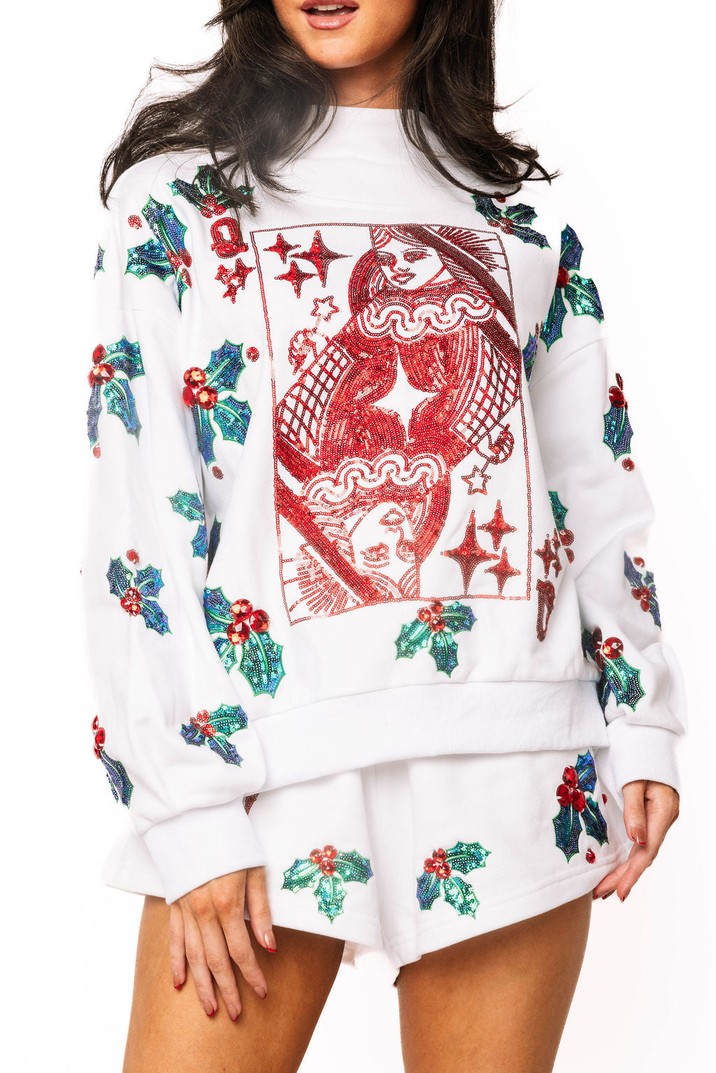 White Holly QOS Card Logo Mockneck Sweatshirt
