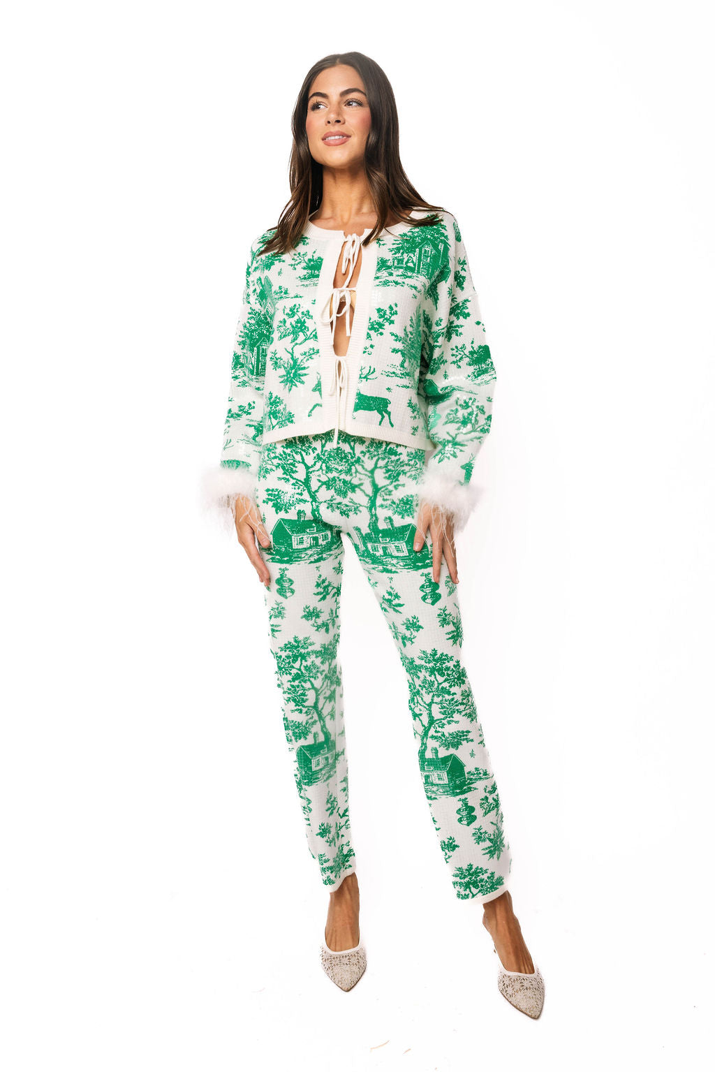 Green & White Christmas Twall Knit Pant