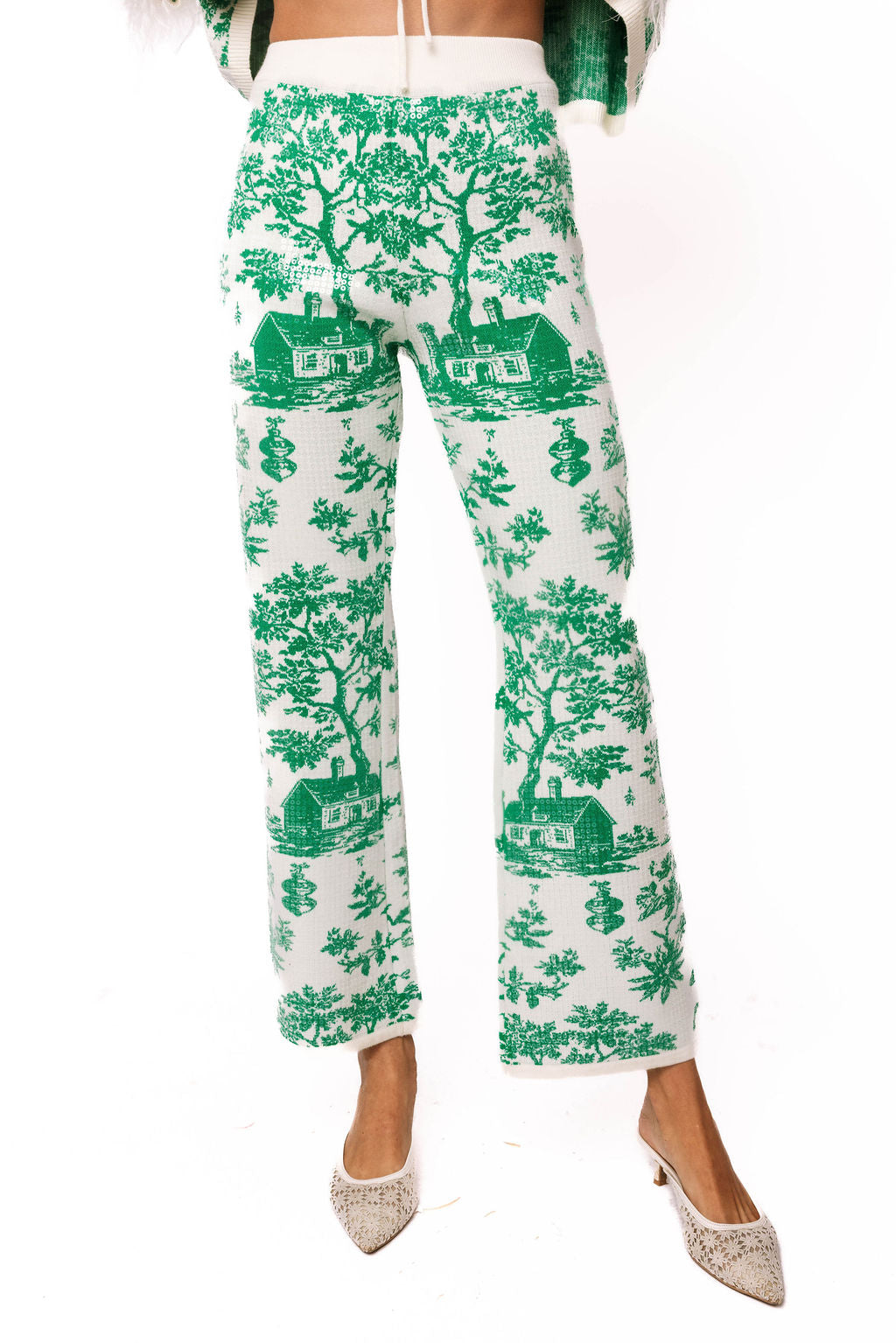 Green & White Christmas Twall Knit Pant