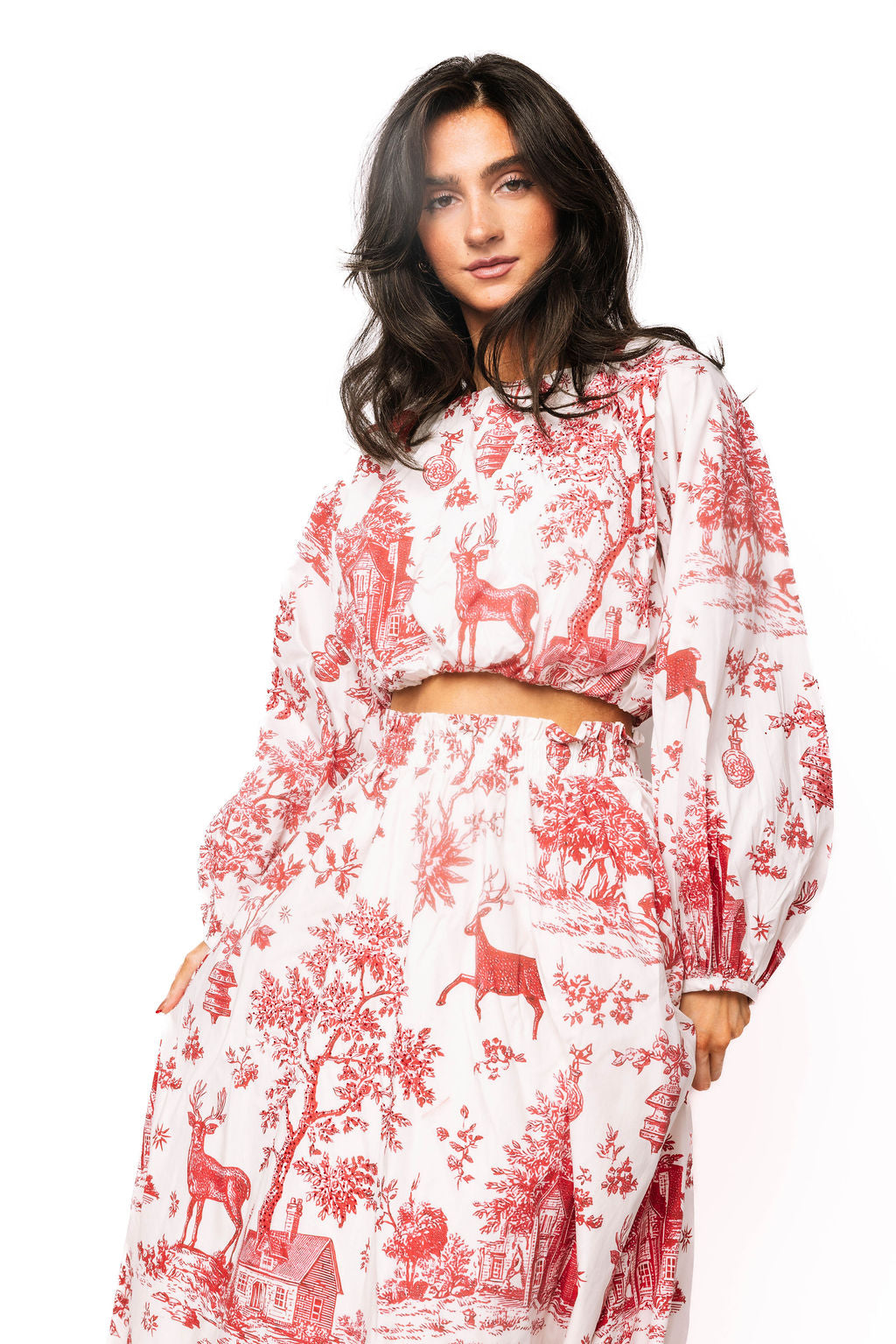 Red & White Christmas Twall Cotton Bubble Long Sleeve Top