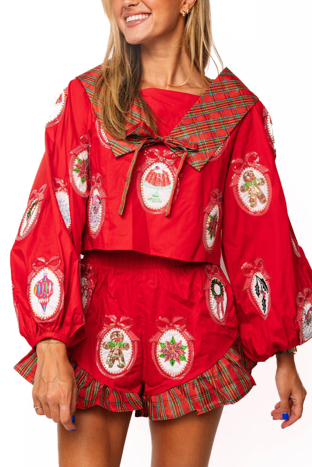 Red Christmas Icon Wallpaper Plaid Ruffle Short