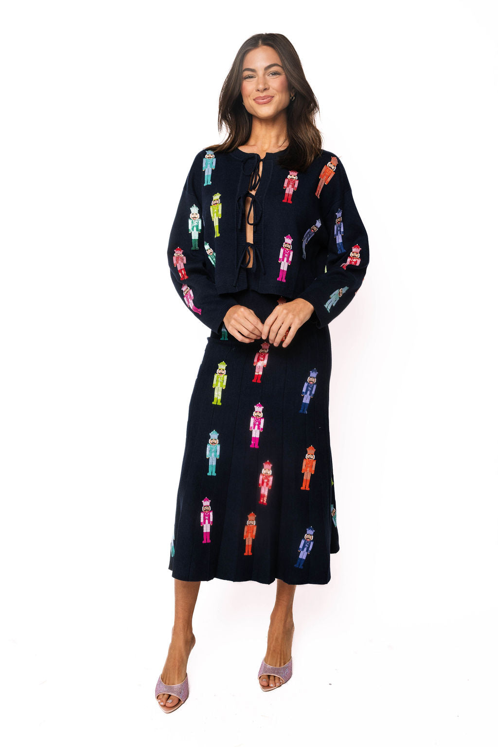 Navy Mini Rainbow Nutcracker Knit Midi Skirt