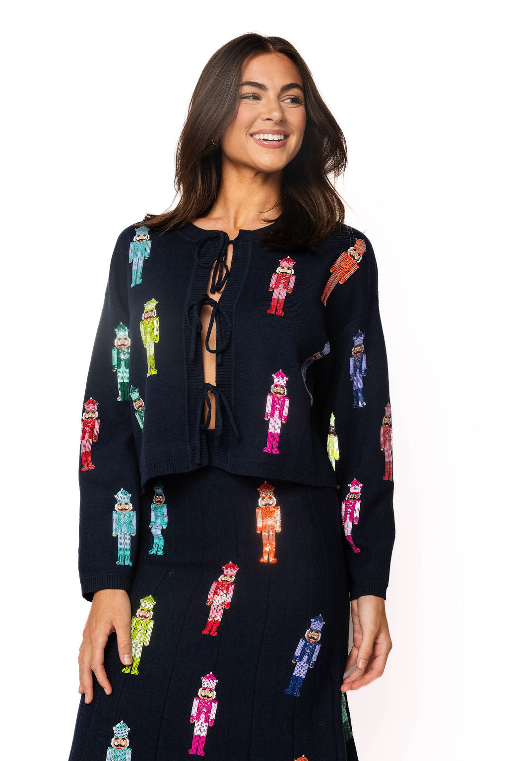 Navy Multi Mini Nutcracker Tie Up Sweater