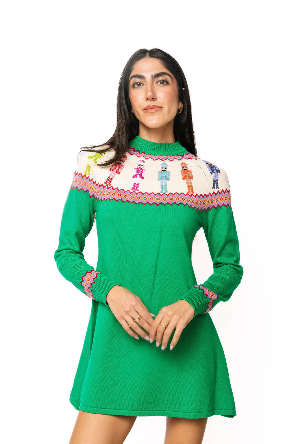 Green Multi Rainbow Nutcracker Knit Dress