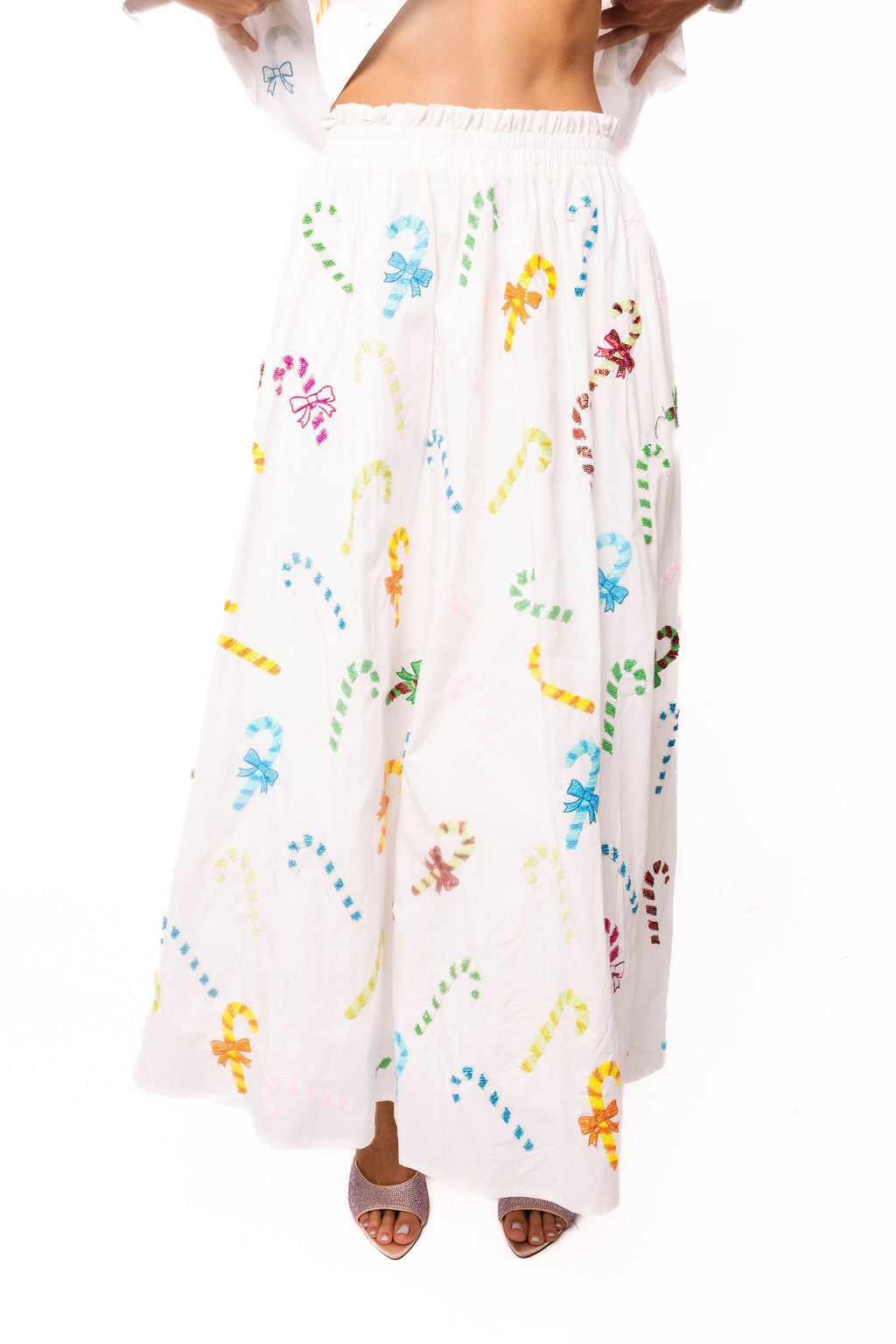 Sample White Cotton Multi Candy Cane Maxi Skirt