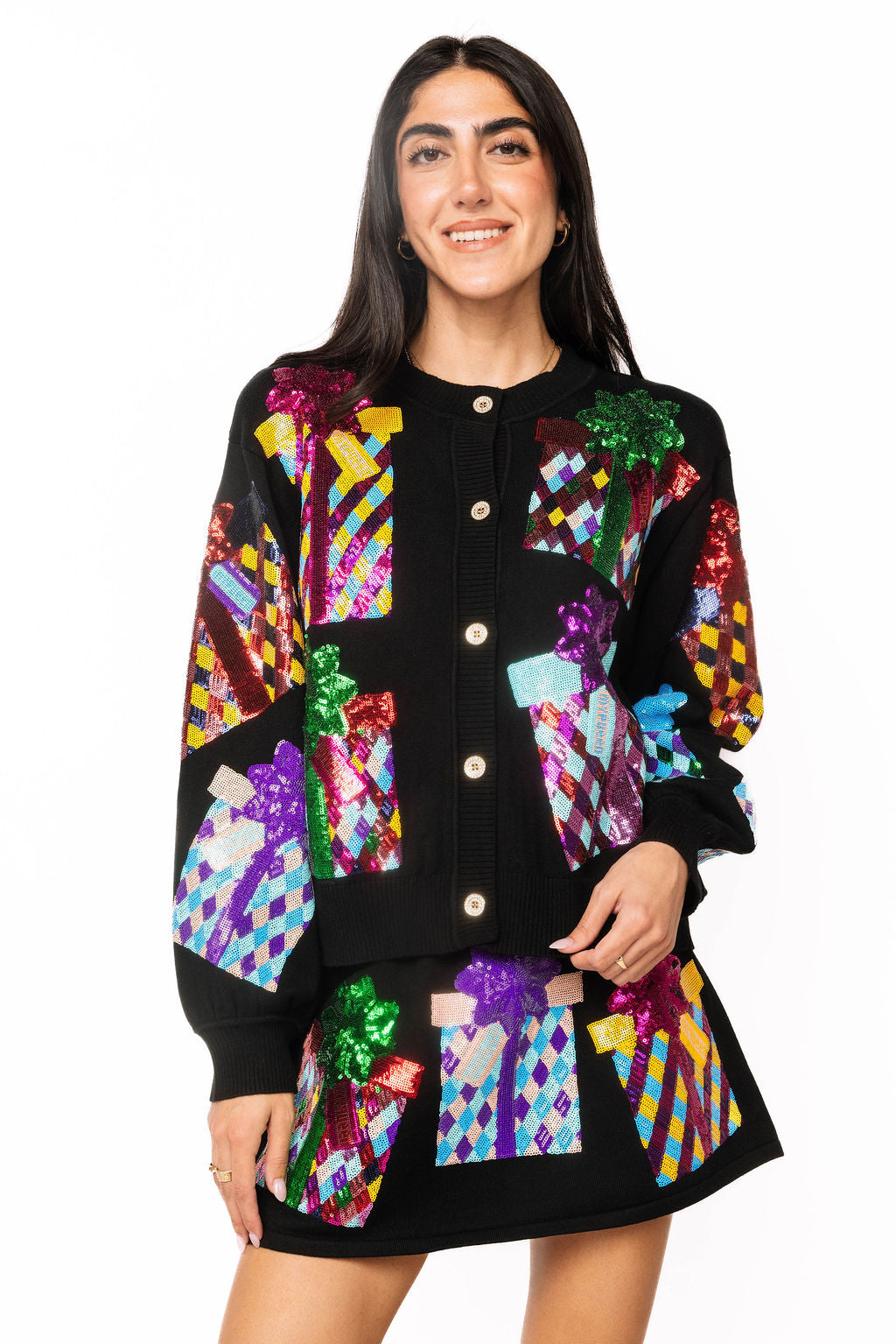 Black Multi Present Button Up Cardigan