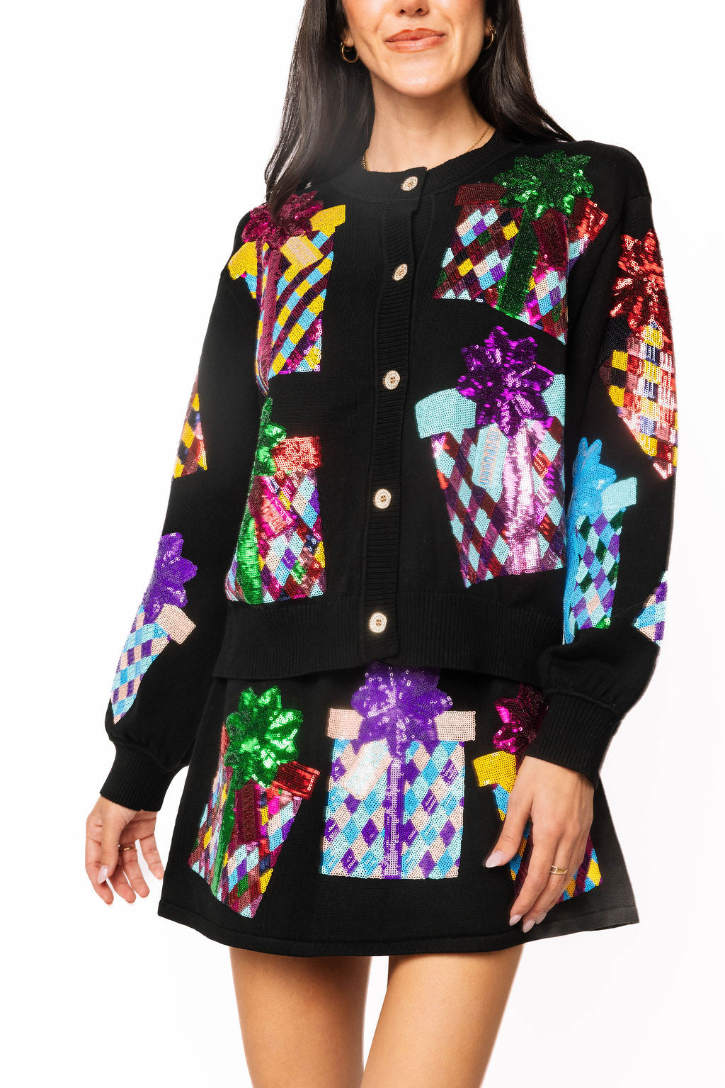 Black Multi Present Button Up Cardigan
