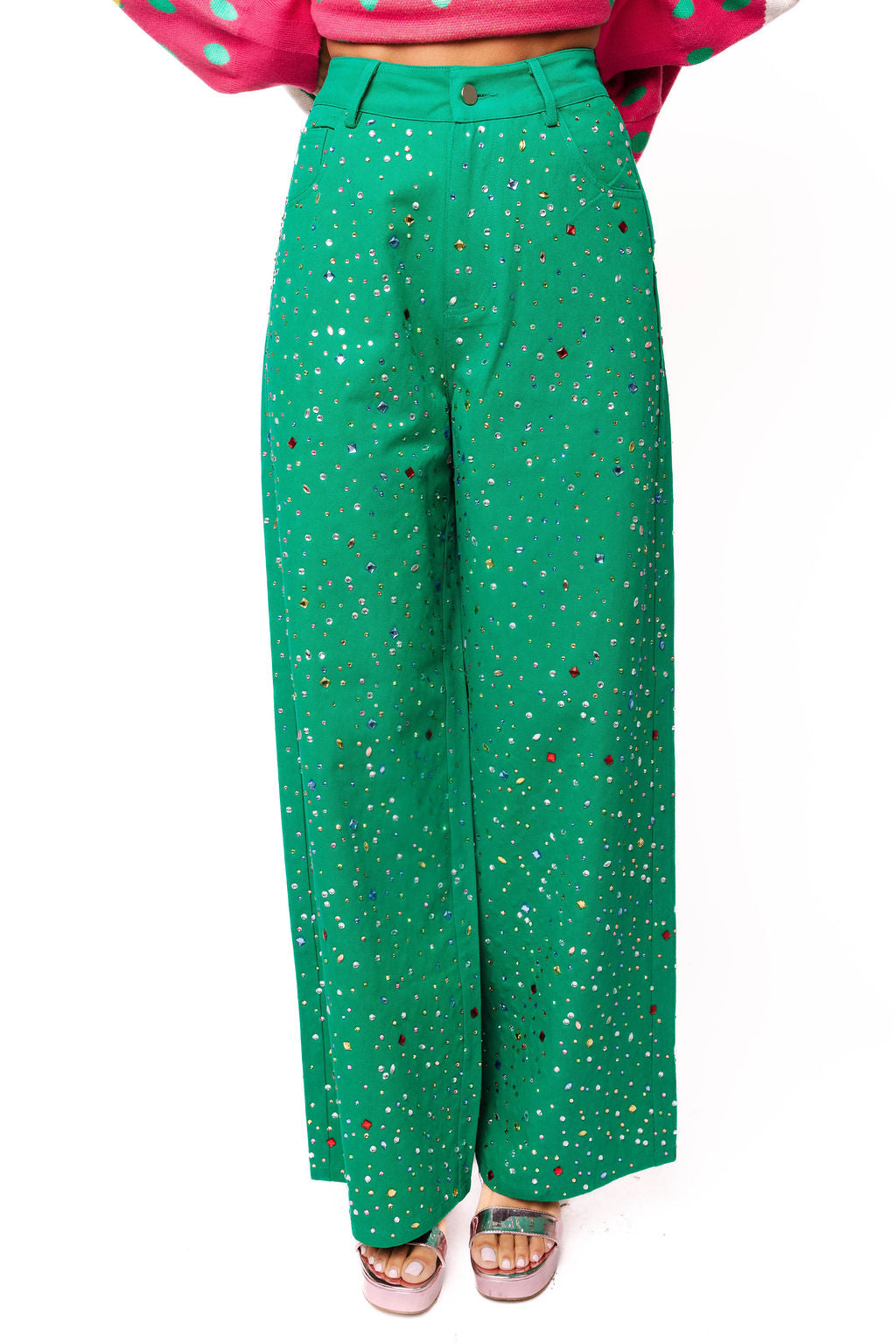 Green Multi Rhinestone Jean