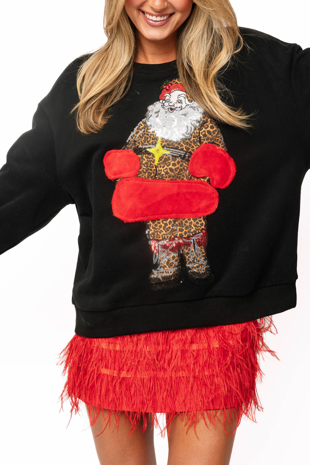 Black Leopard Santa Fur Sweatshirt