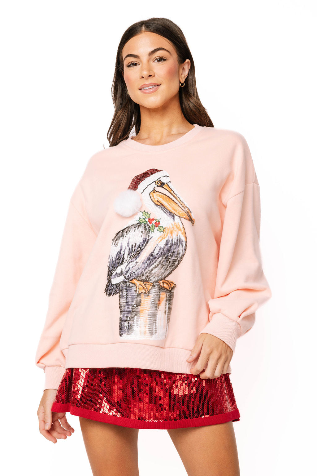 Pink Pelican in Santa Hat Sweatshirt