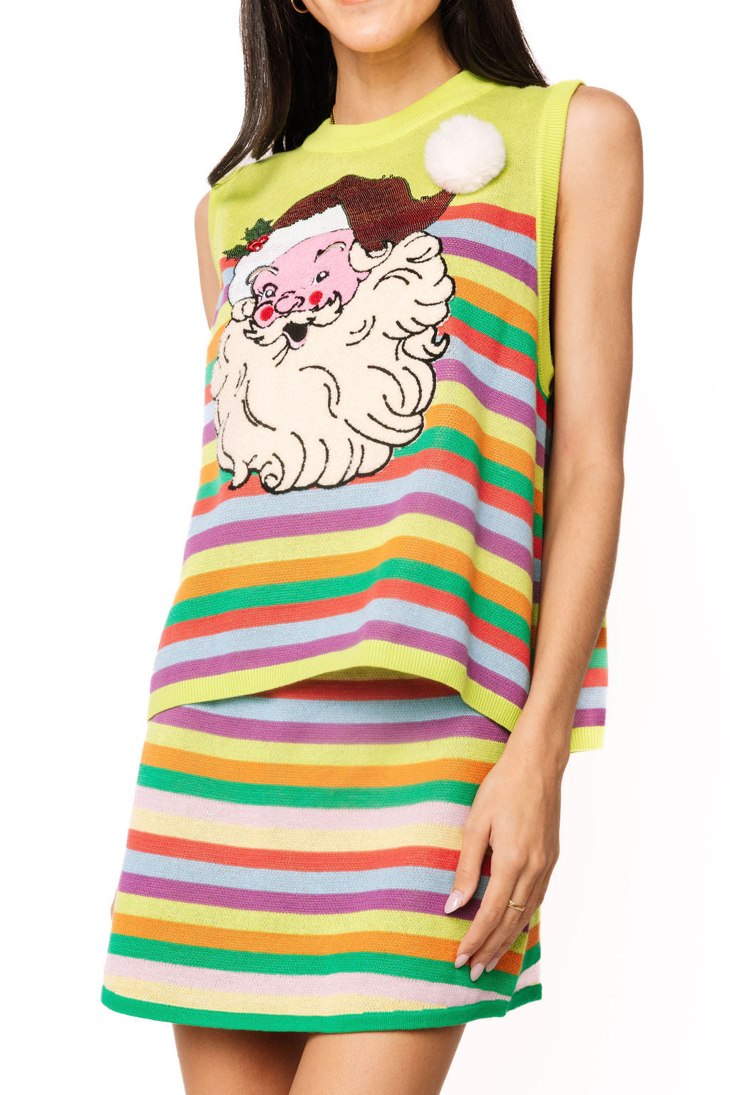 Green Rainbow Striped Santa Claus Knit Tank