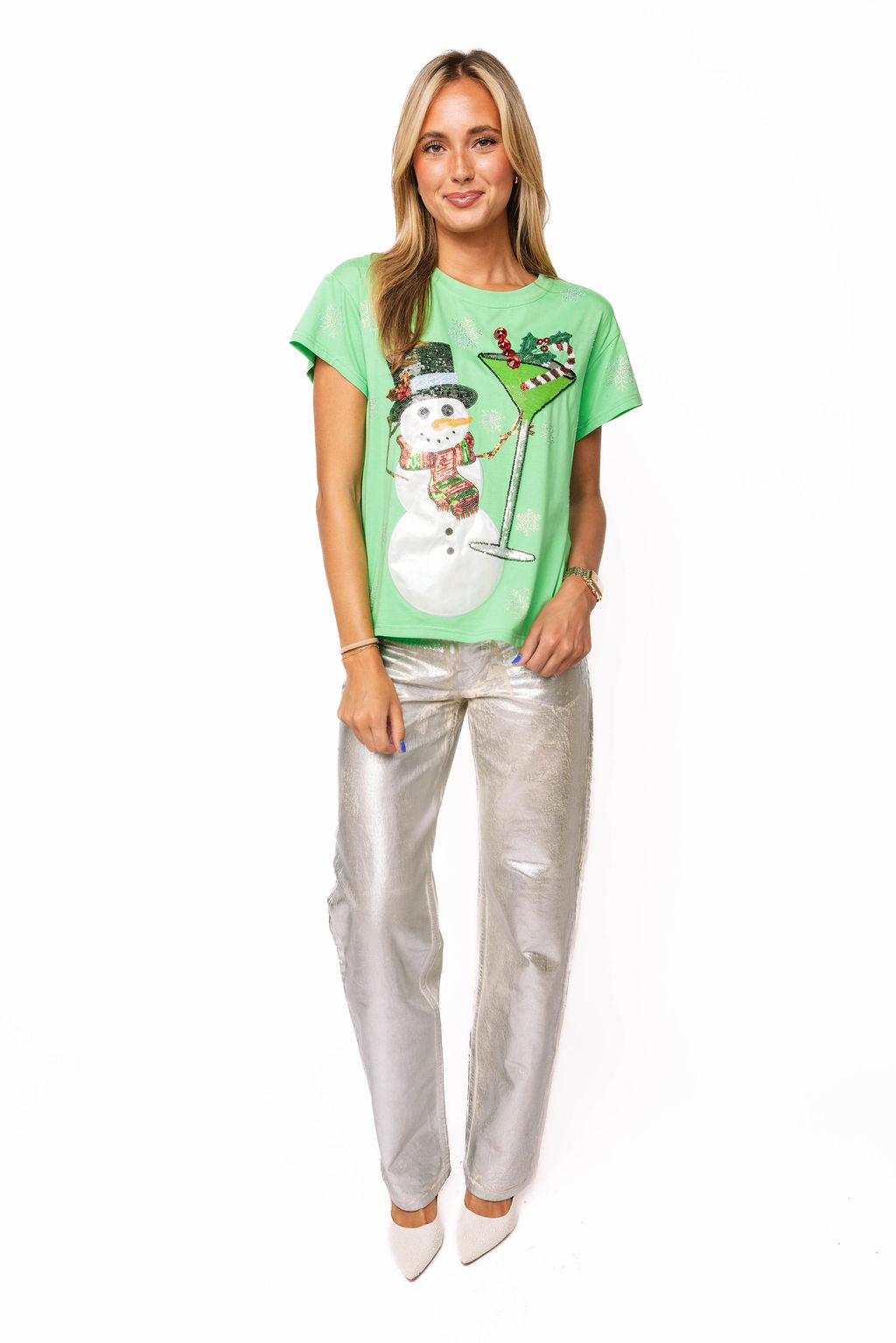 Green Snowman Holding a Martini Tee