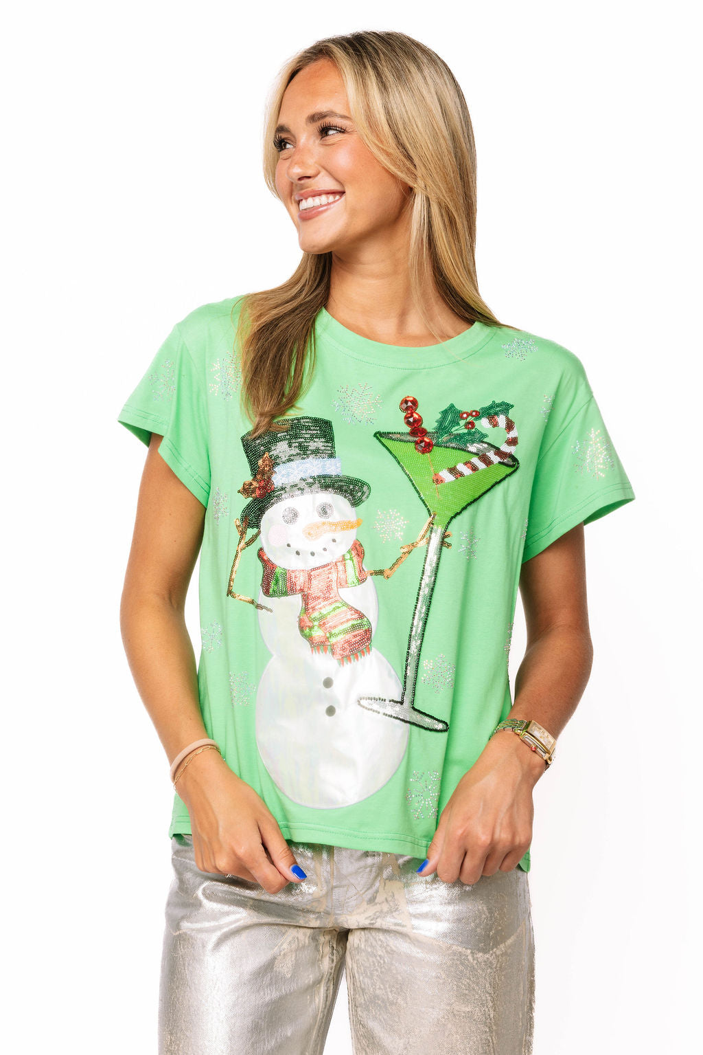 Green Snowman Holding a Martini Tee
