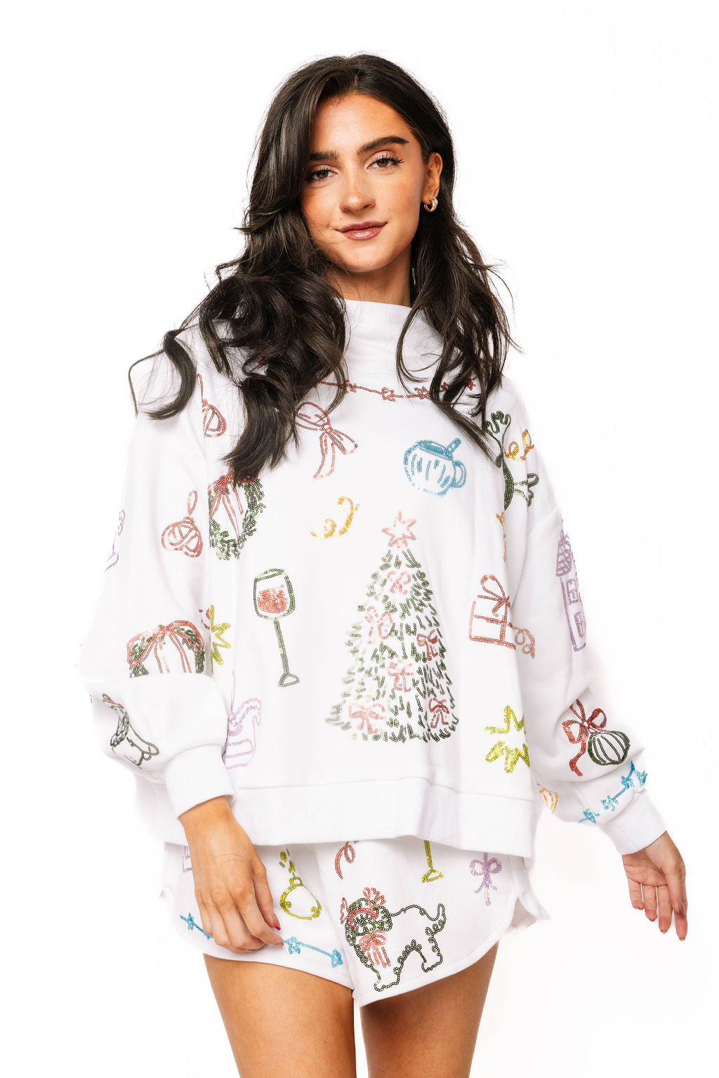 Sample White Christmas Icons Mock Neck Sweatshirt