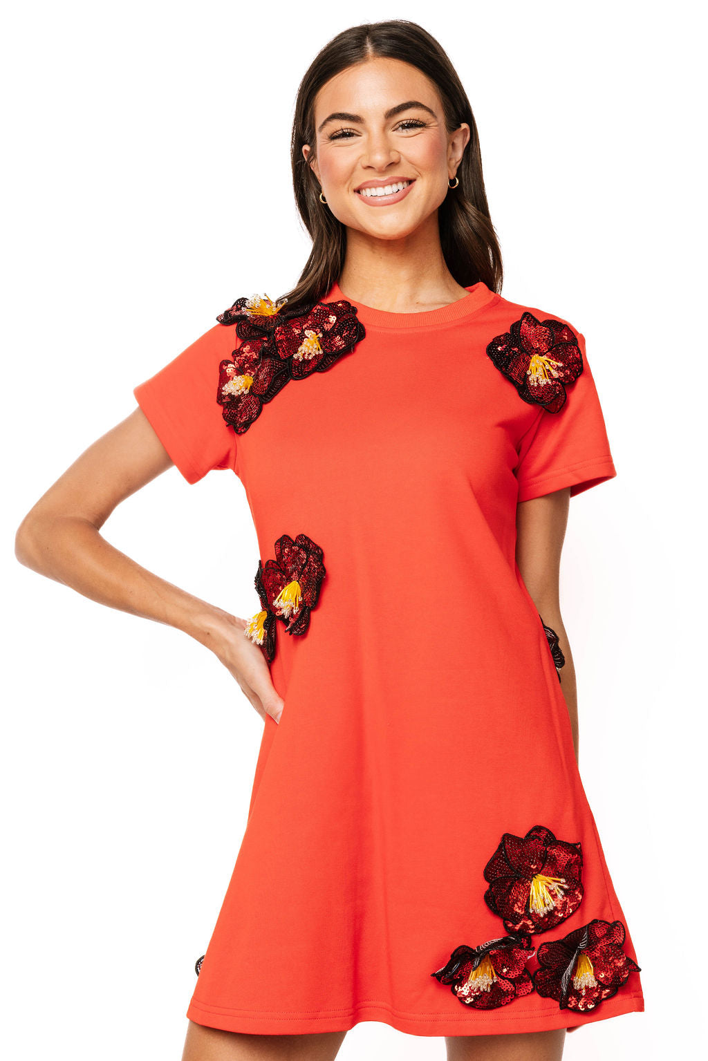 Sample Red 3D Sequin Flower Tee Dress