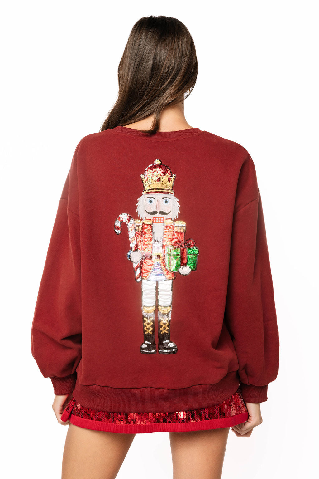 Sample Maroon Nutcracker Holding Candy Cane & Present Sweatshirt