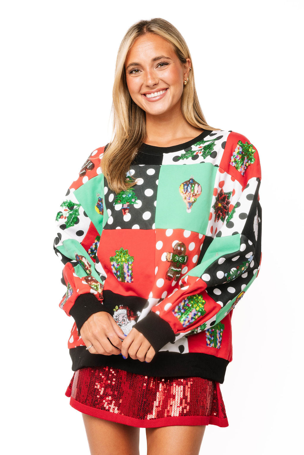 Multi Colorblock Polka Dot Christmas Icon Sweatshirt