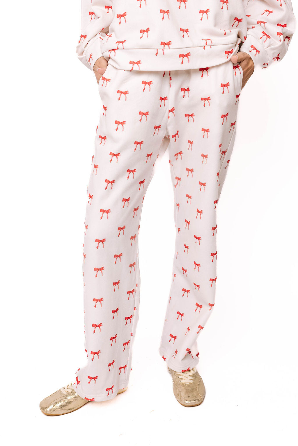 White & Red Bow Sweat Pant