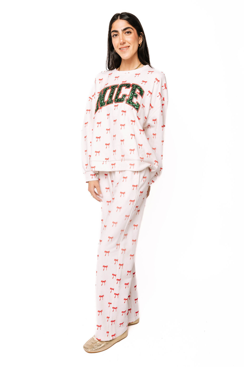 White & Red Bow Sweat Pant