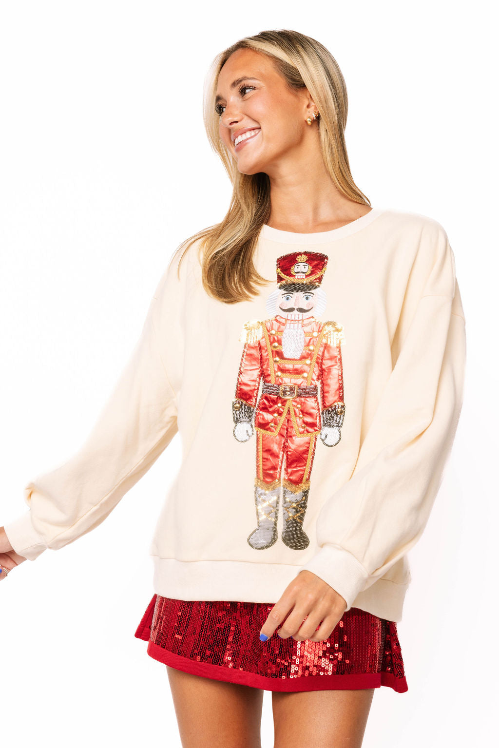Beige & Red Metallic Nutcracker Soldier Sweatshirt