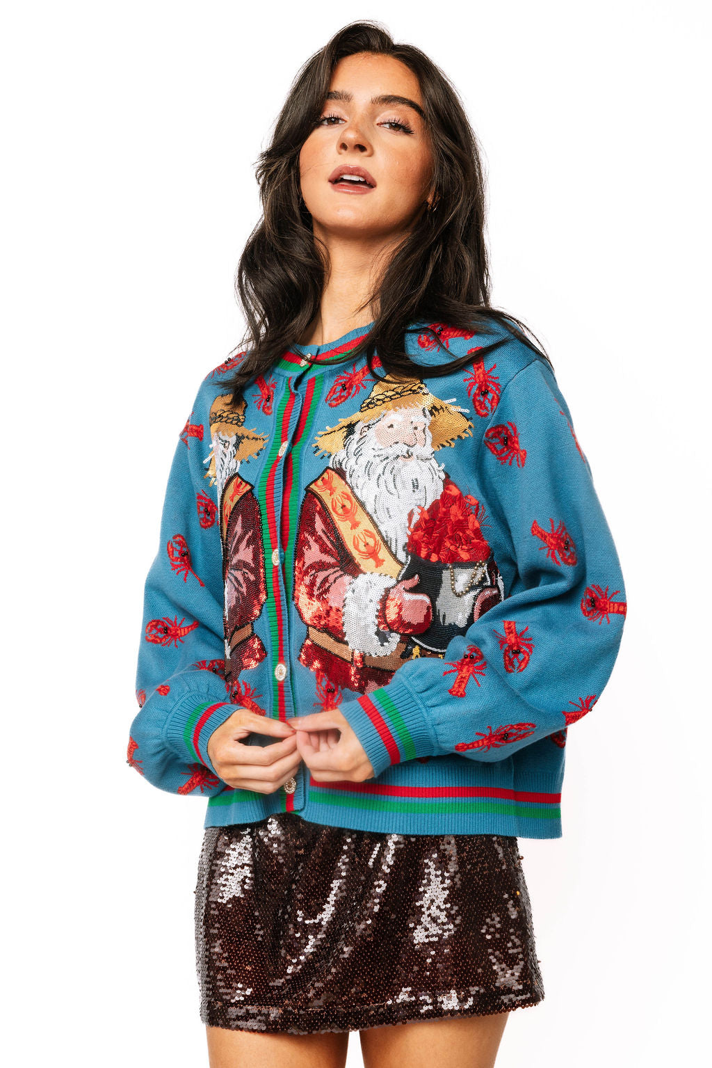 Blue Crawfish Santa Button Up Cardigan