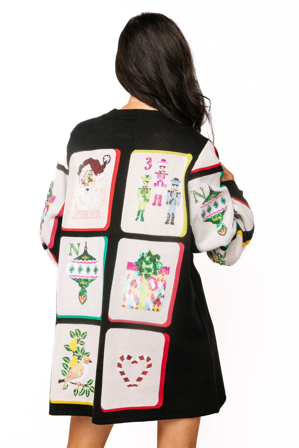 Sample Black Christmas Mahjong Tiles Knit Sweater Dress