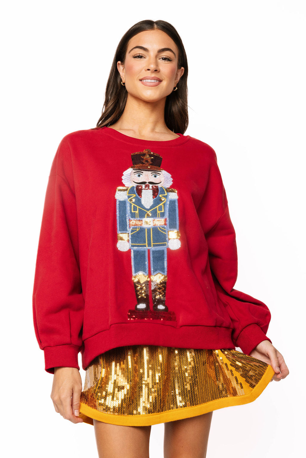 Red Nutcracker in Denim Suit Sweatshirt