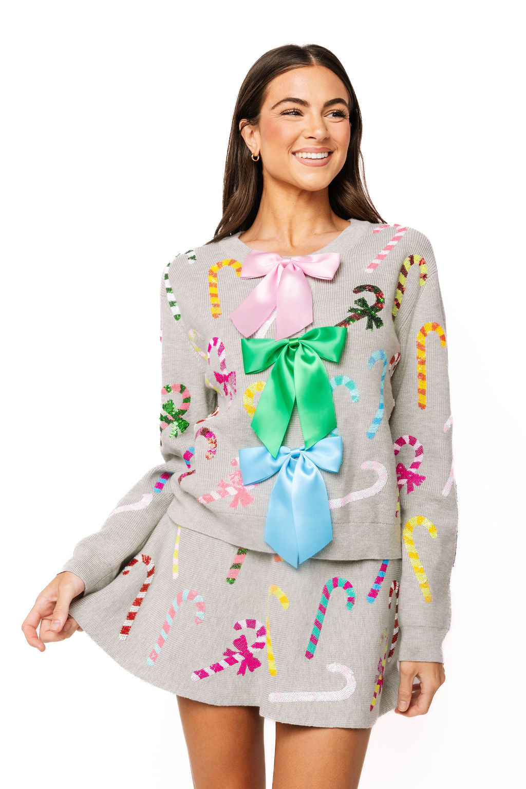 Grey Multi Candy Cane Knit Skirt
