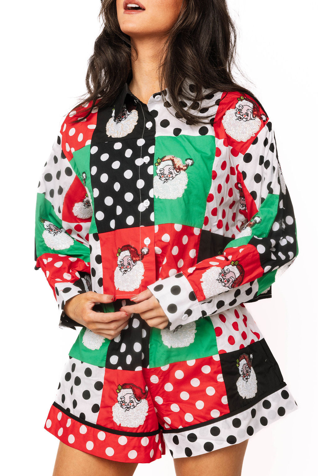 Multi Colorblock Polka Dot Christmas Icon Cotton Top