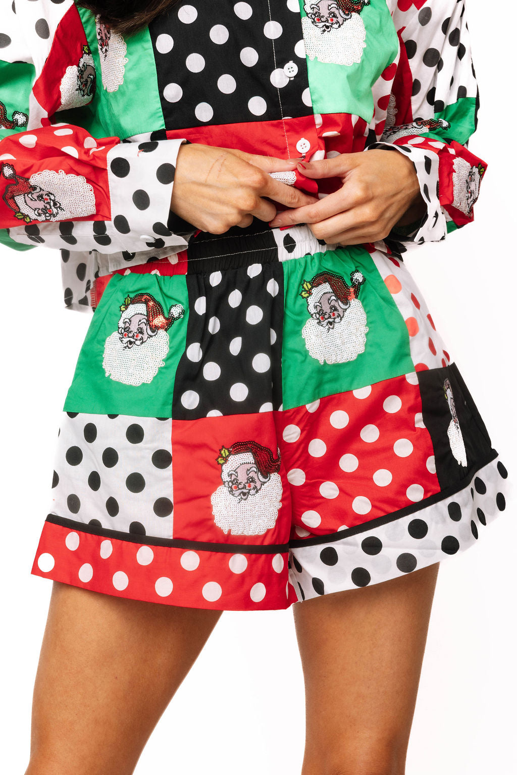 Multi Colorblock Polka Dot Christmas Icon Cotton Short