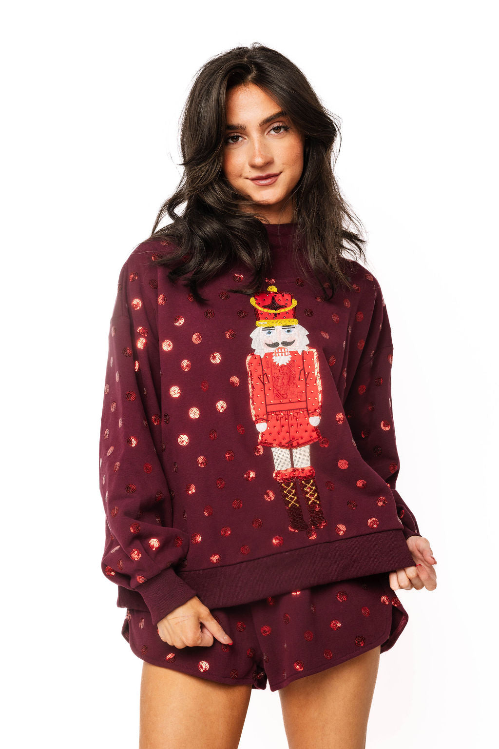 Red Polka Dot QOS Card Logo Nutcracker Mockneck Sweatshirt