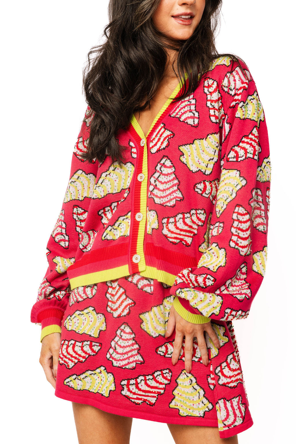Hot Pink Christmas Cookie Knit Skirt