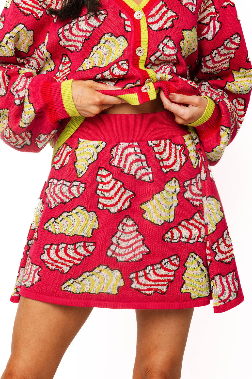 Hot Pink Christmas Cookie Knit Skirt