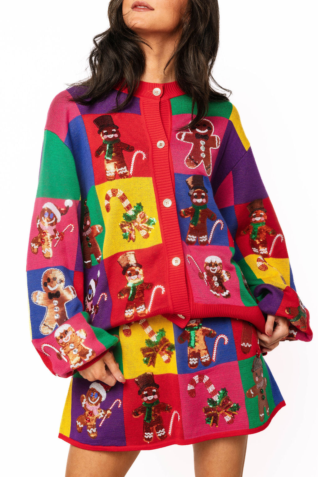 Rainbow Colorblock Gingerbread Man Button Up Cardigan