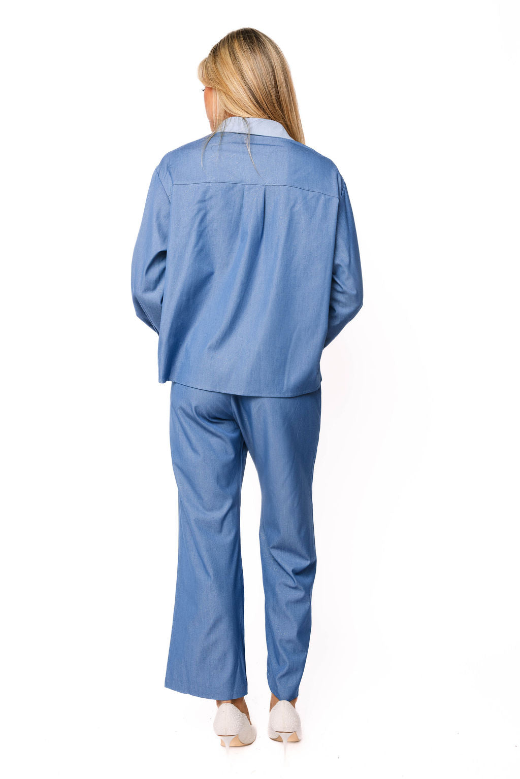 Sample Chambray Button Up Christmas Light Top & Pants Set