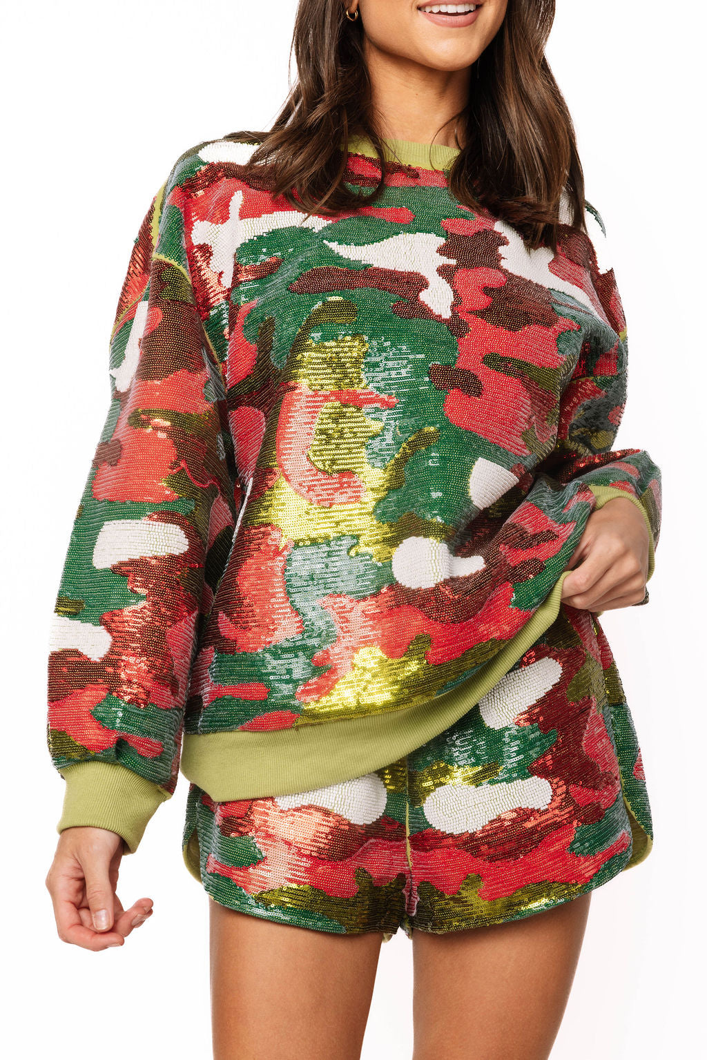 Red & Green Full Sequin Camo Sweatshirt