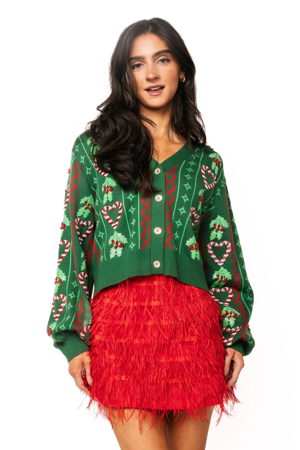 Green 3D Holly & Peppermint Cardigan