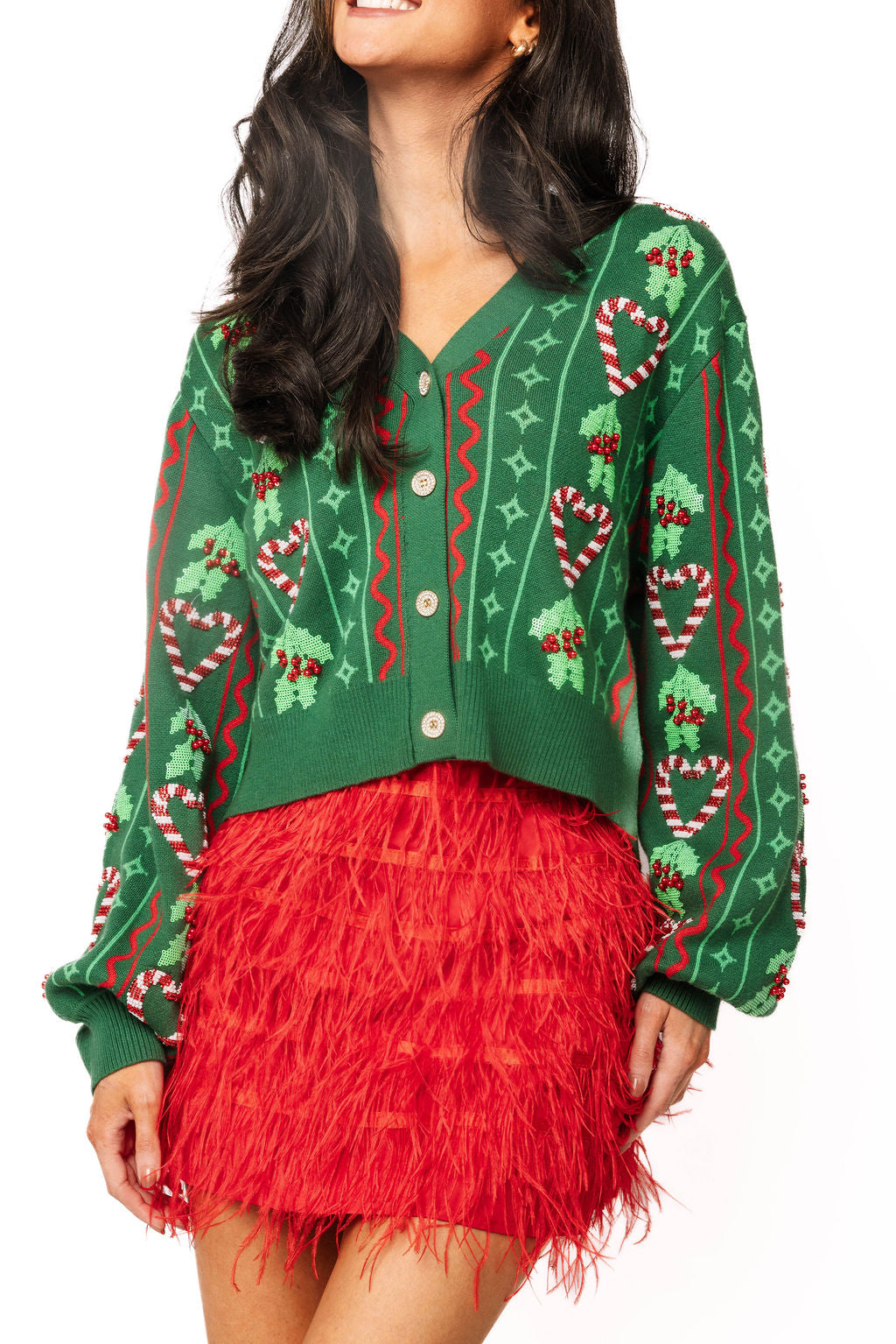 Green 3D Holly & Peppermint Cardigan