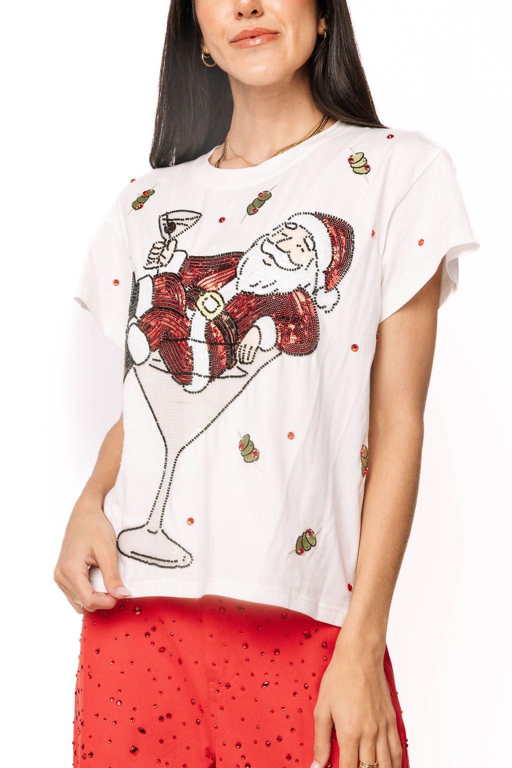 White Santa in a Martini Glass Tee