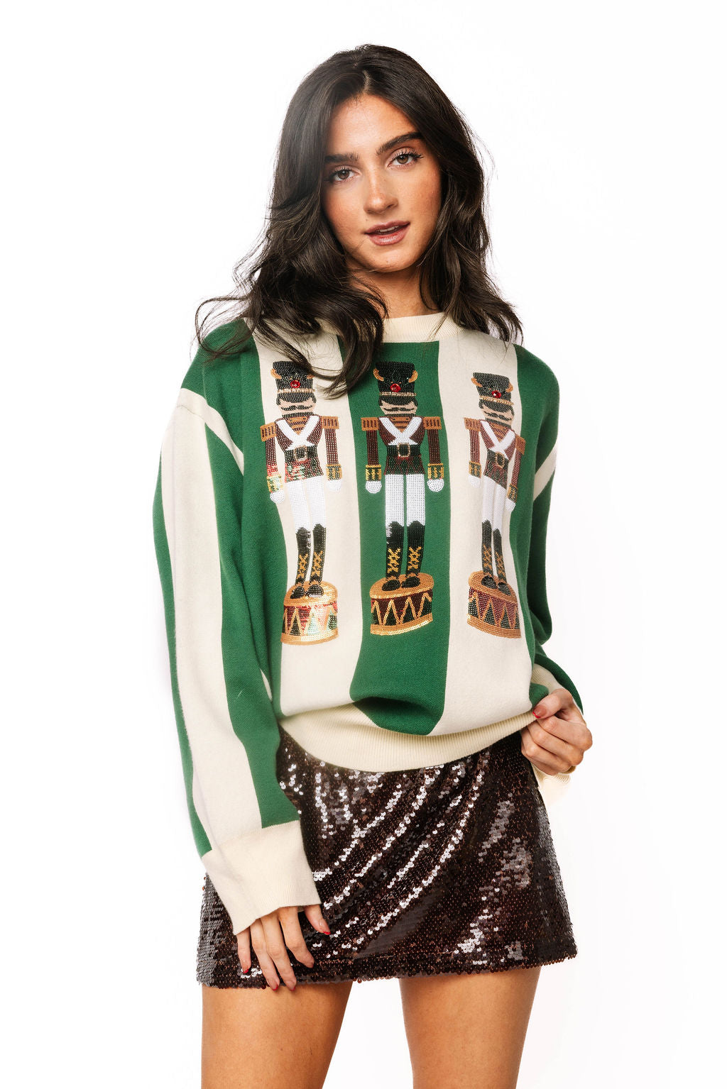 Green & Ivory Striped Nutcracker Sweater