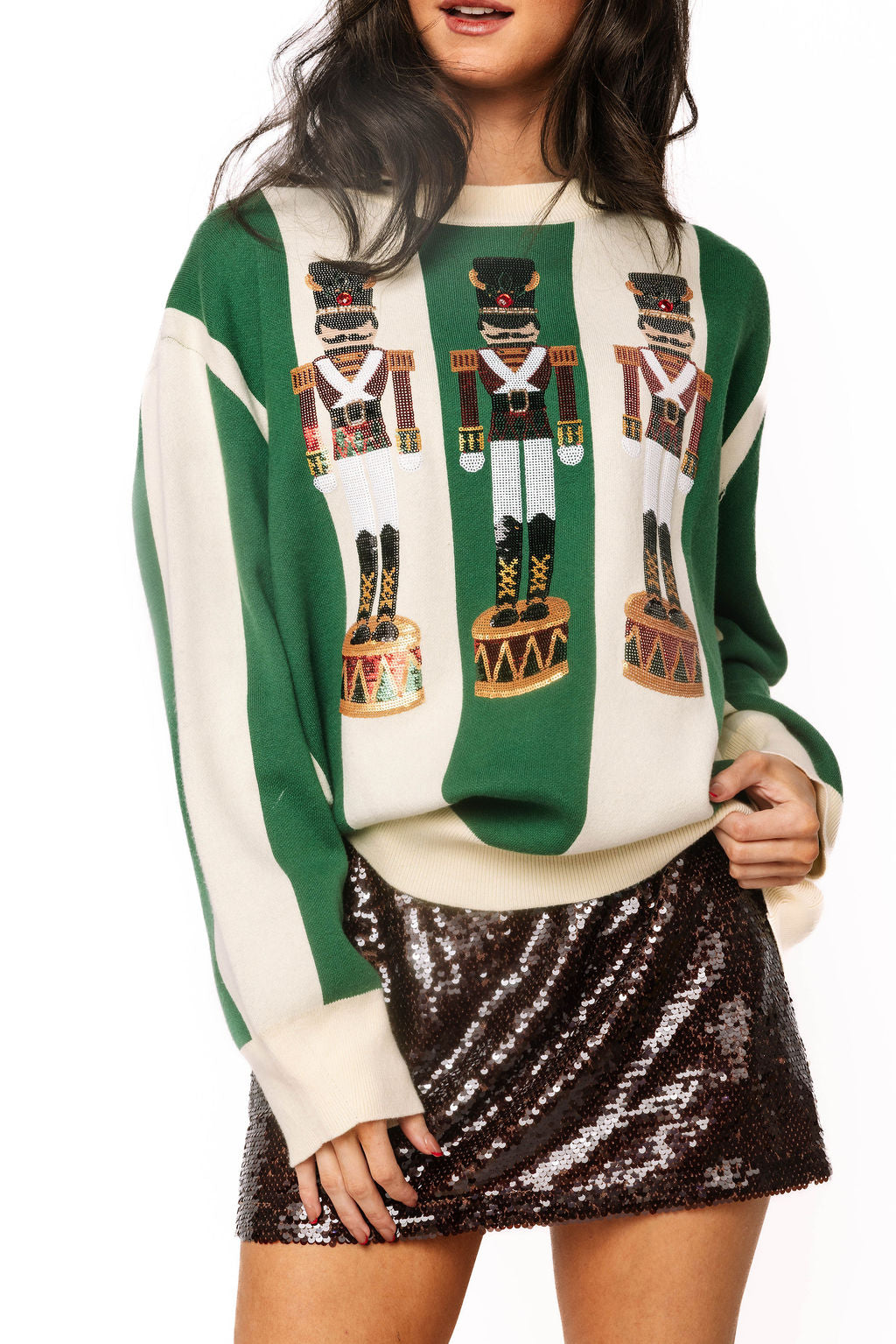Green & Ivory Striped Nutcracker Sweater