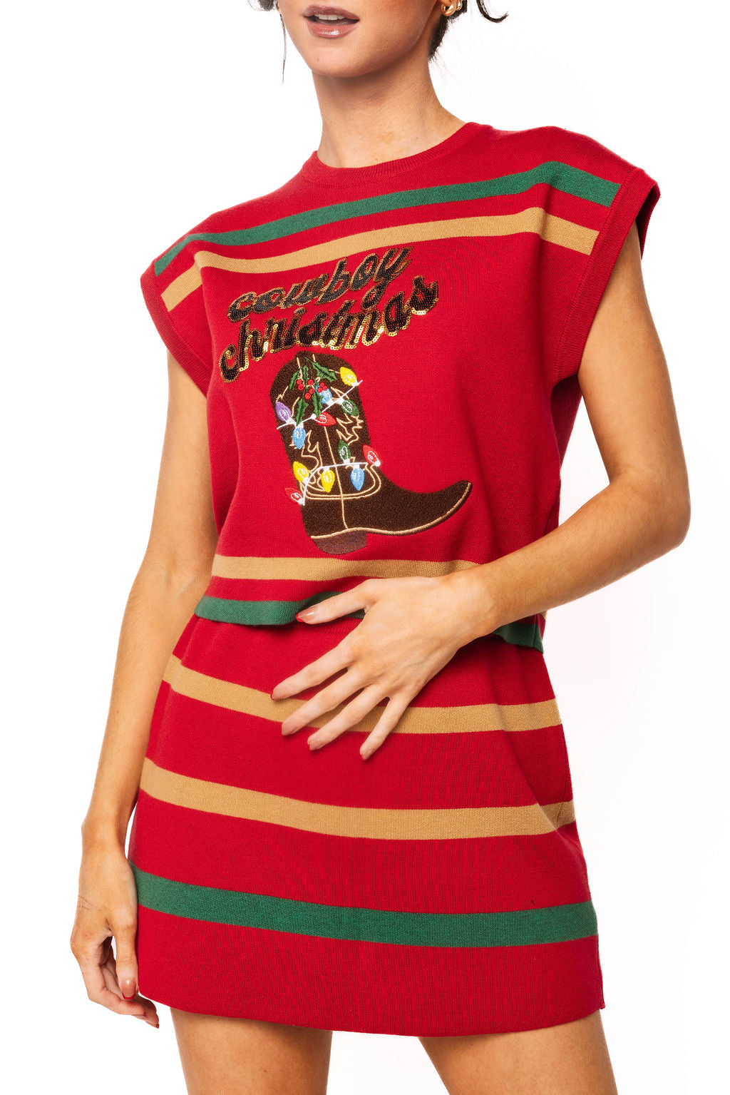 Sample Red, Green & Tan Striped Knit Skirt