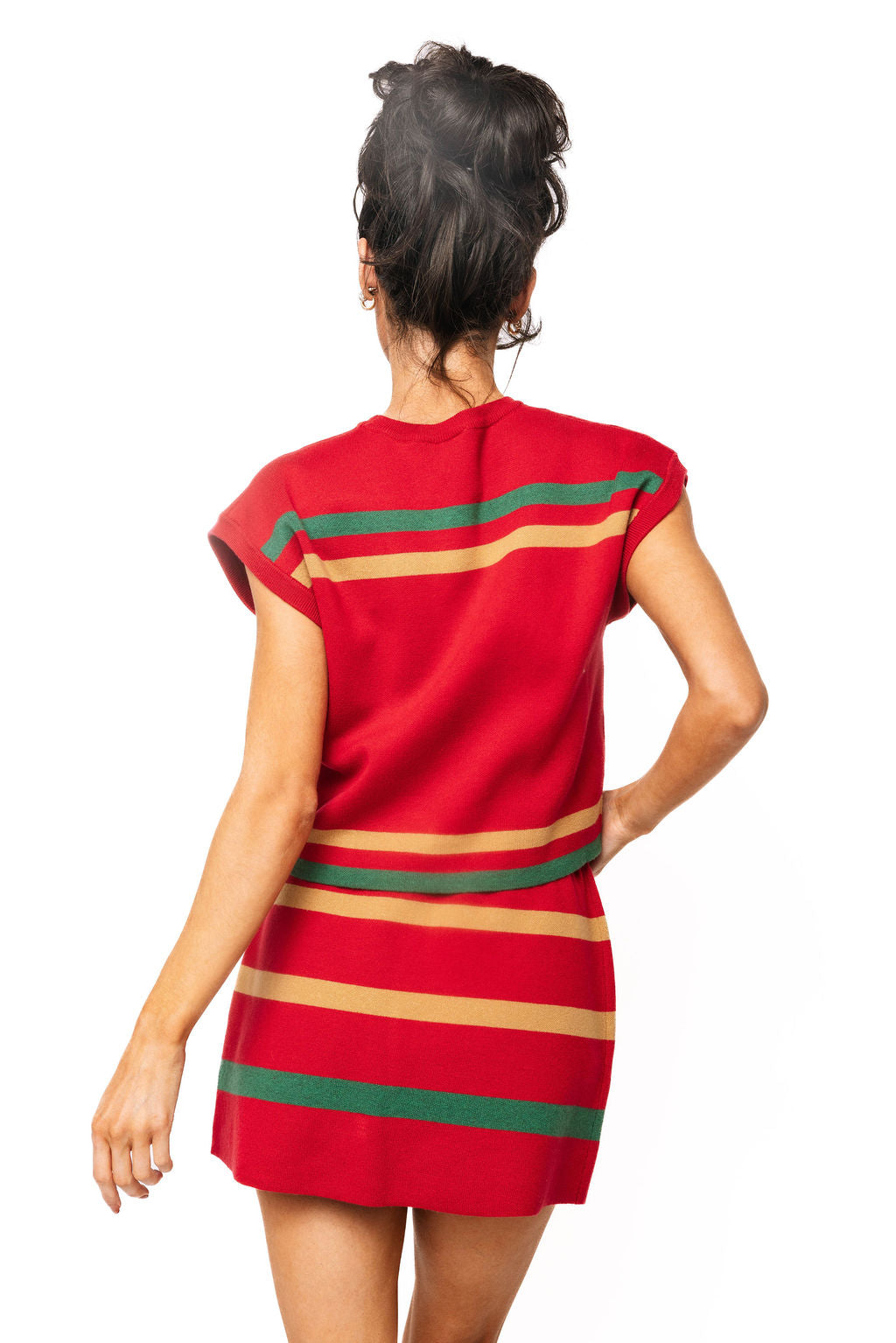 Sample Red, Green & Tan Striped Knit Skirt