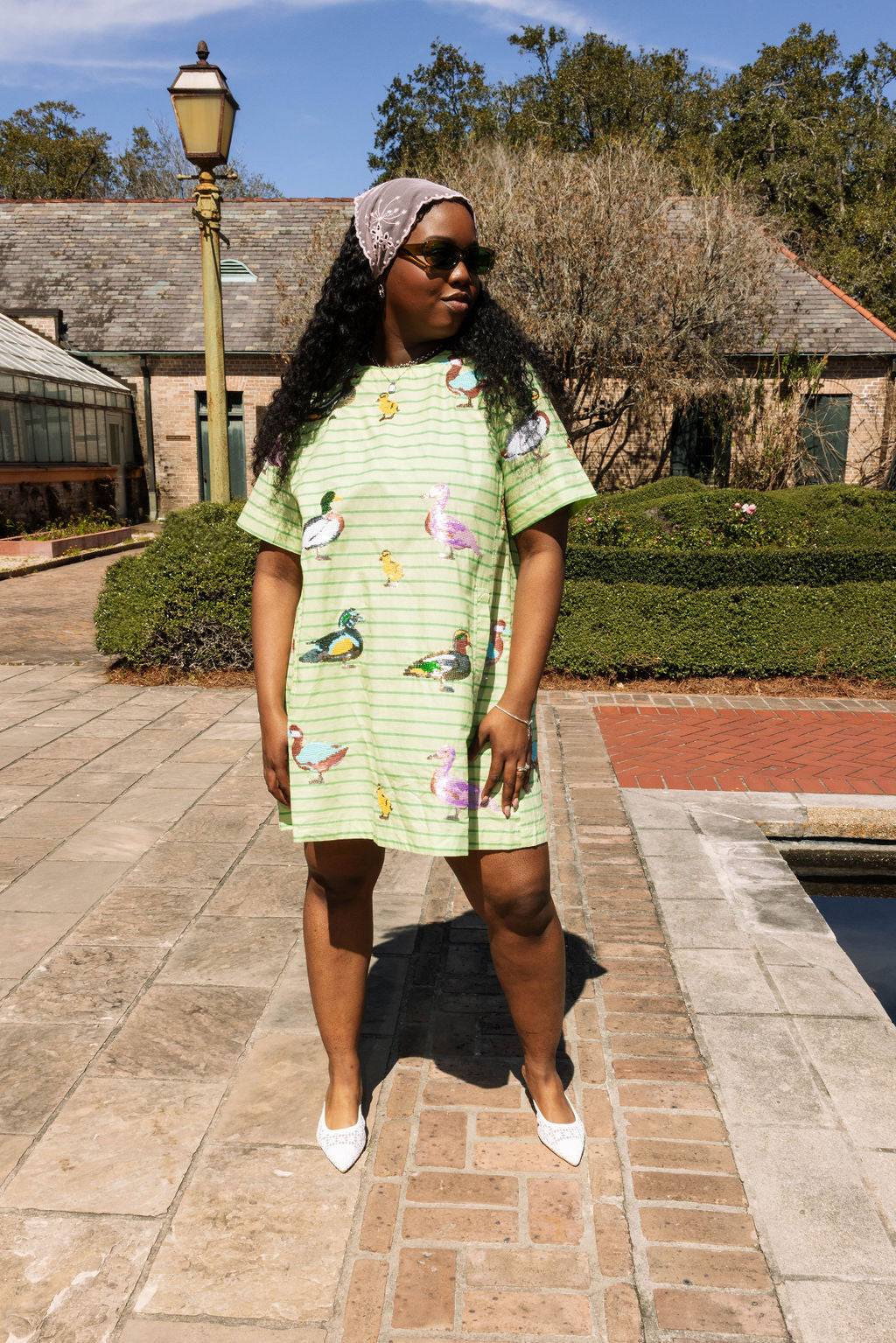 Green Stripe Cotton Duck Dress