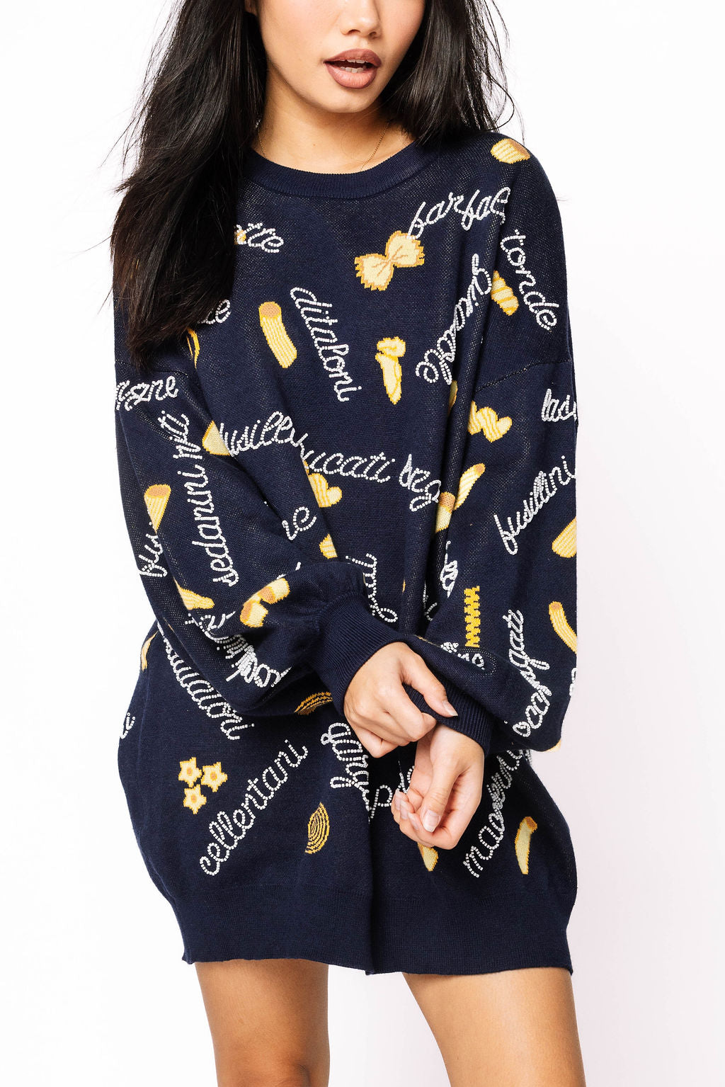 Sample Navy Pasta Name Sweater Dress