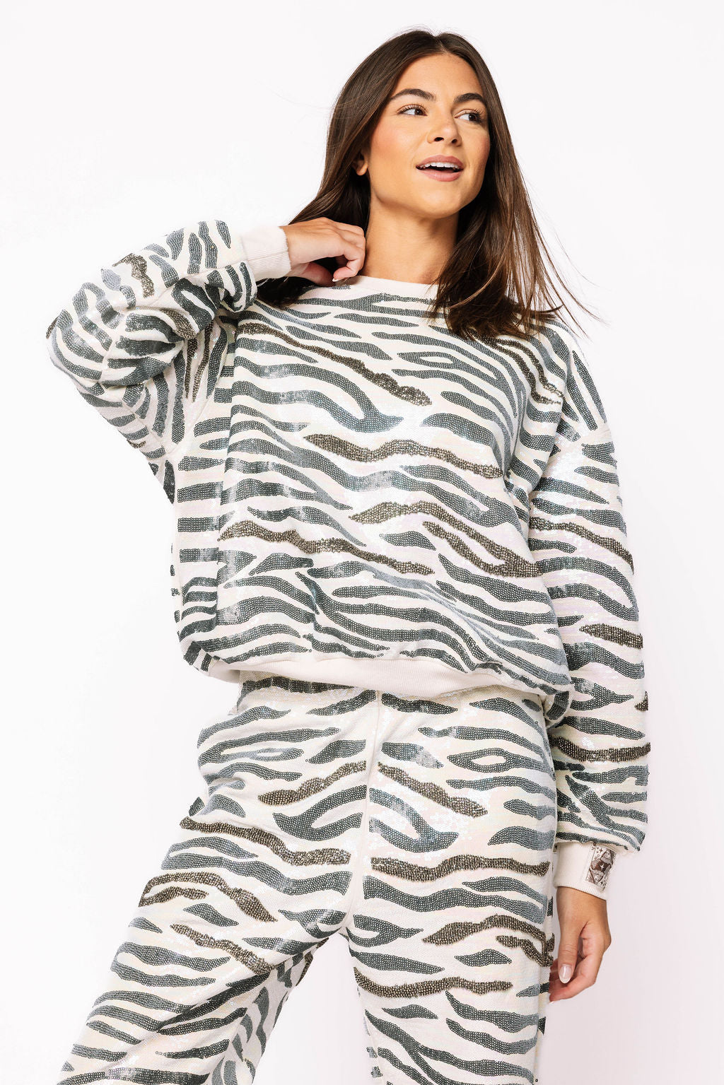 Cream & Black Zebra Print Sweatshirt