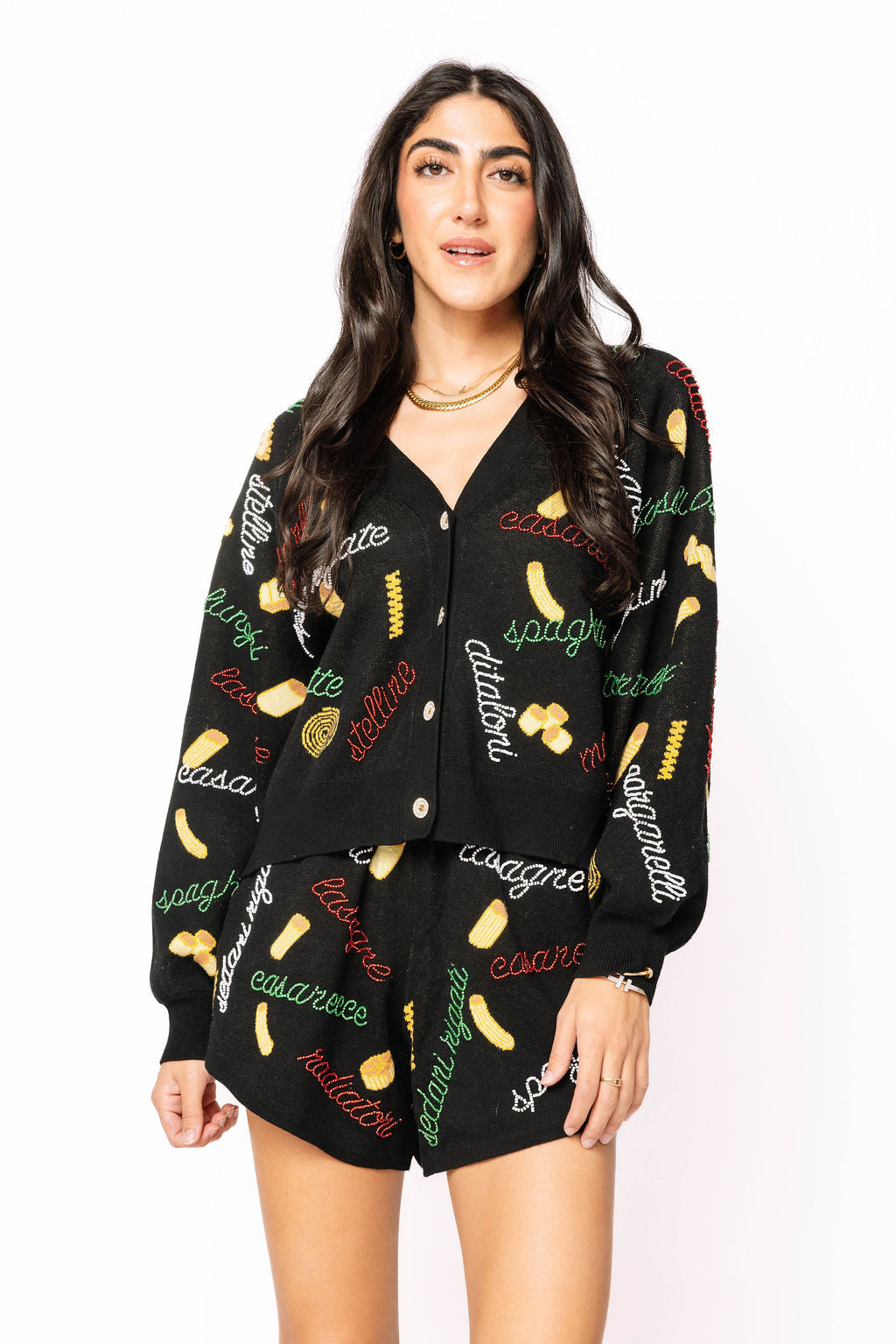 Sample Black Pasta Name Cardigan/Short Set